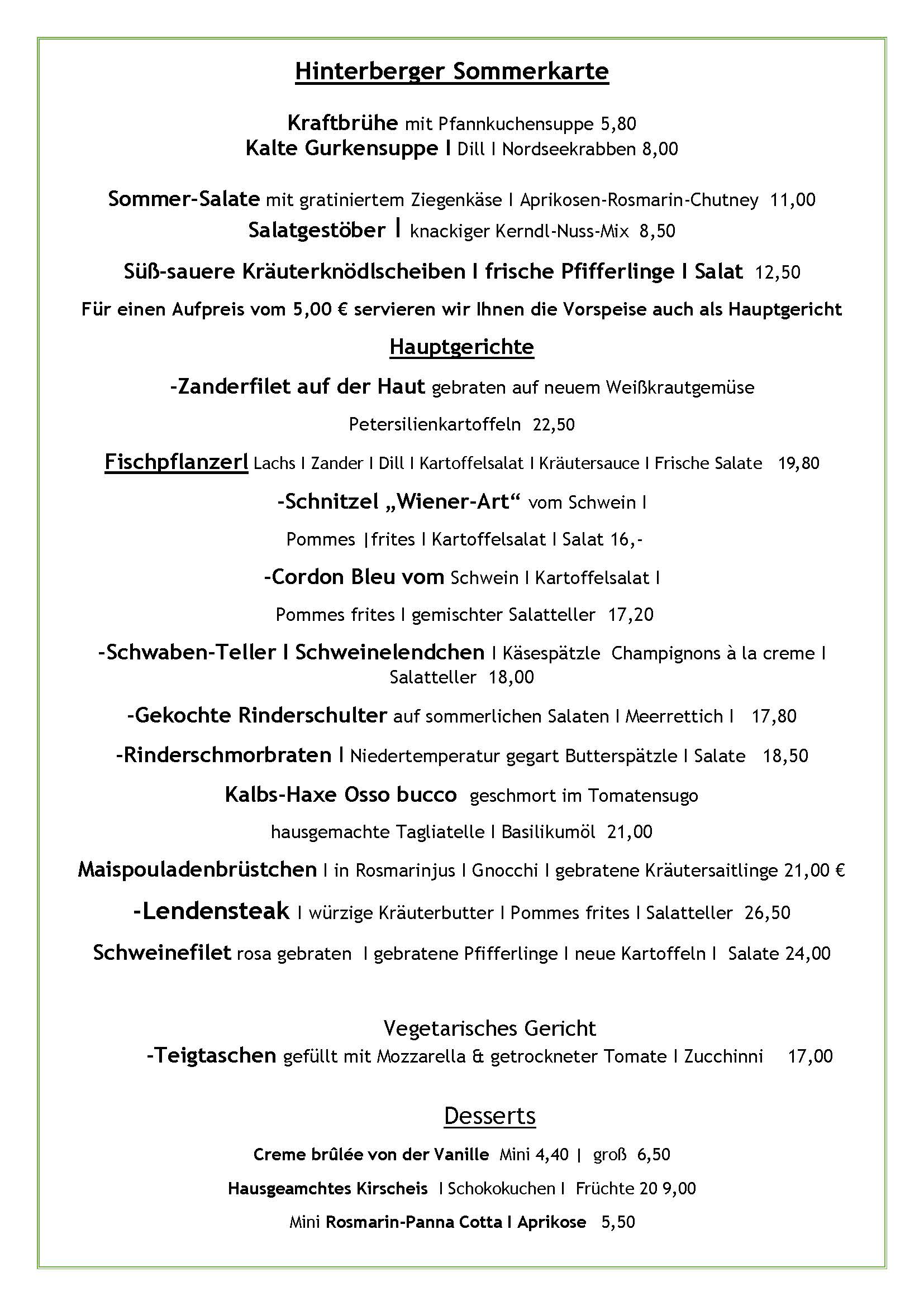 Speisekarte